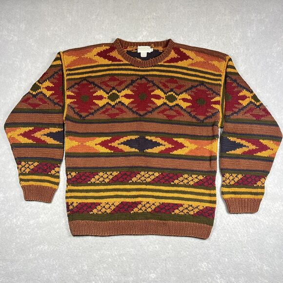 VTG Banana Republic 1980s Hand Knitted Sweater Safari Aztec Men’s XL Coogi Style